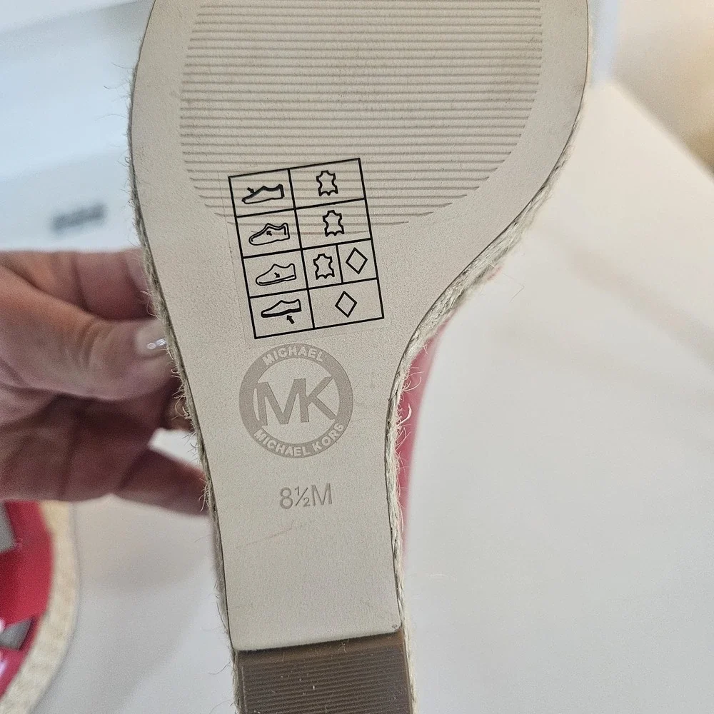 MICHAEL Michael Kors Red Patent Leather Espadrille Wedge Sandals Size 8.5M